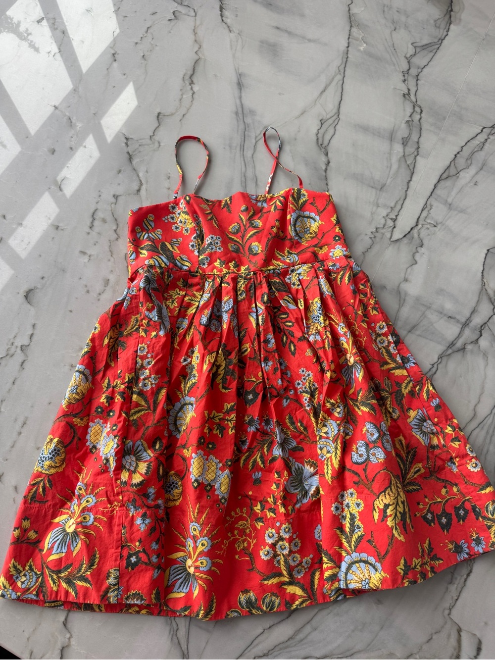 Cara Cara orange and blue  Floral Spaghetti-Strap Sundress for women